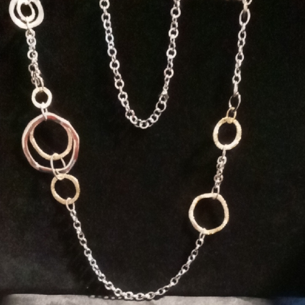 Premier Designs Silver and Gold Circle Link Chain Necklace 34 In Long .